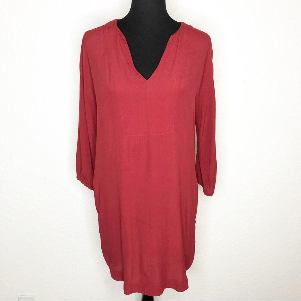 Madewell dark red v neck tunic shift dress size XXS